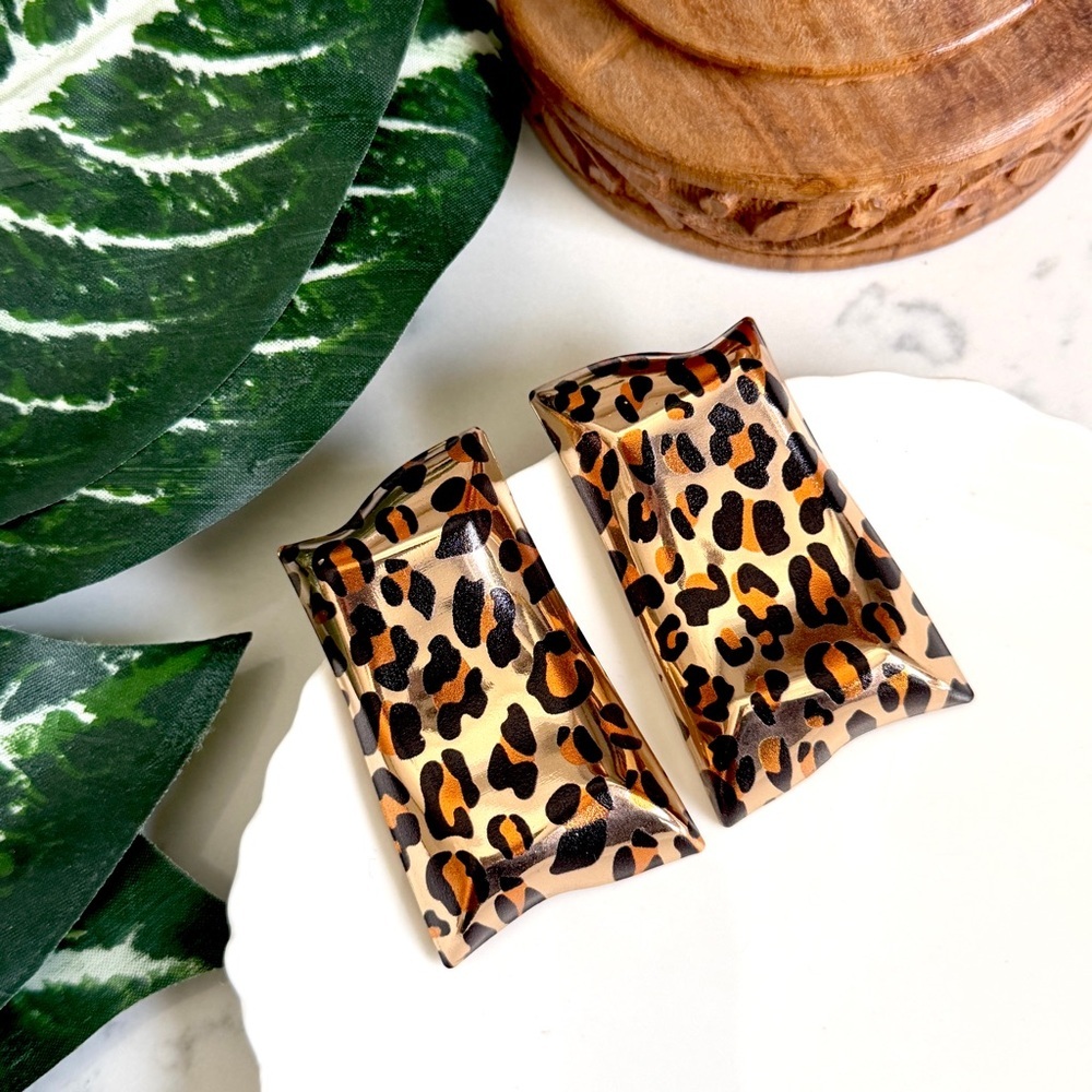 2/$30🌵 Huge Animal Print Cheetah Leopard Jumbo Gold Tone Earrings Boho Gift NEW